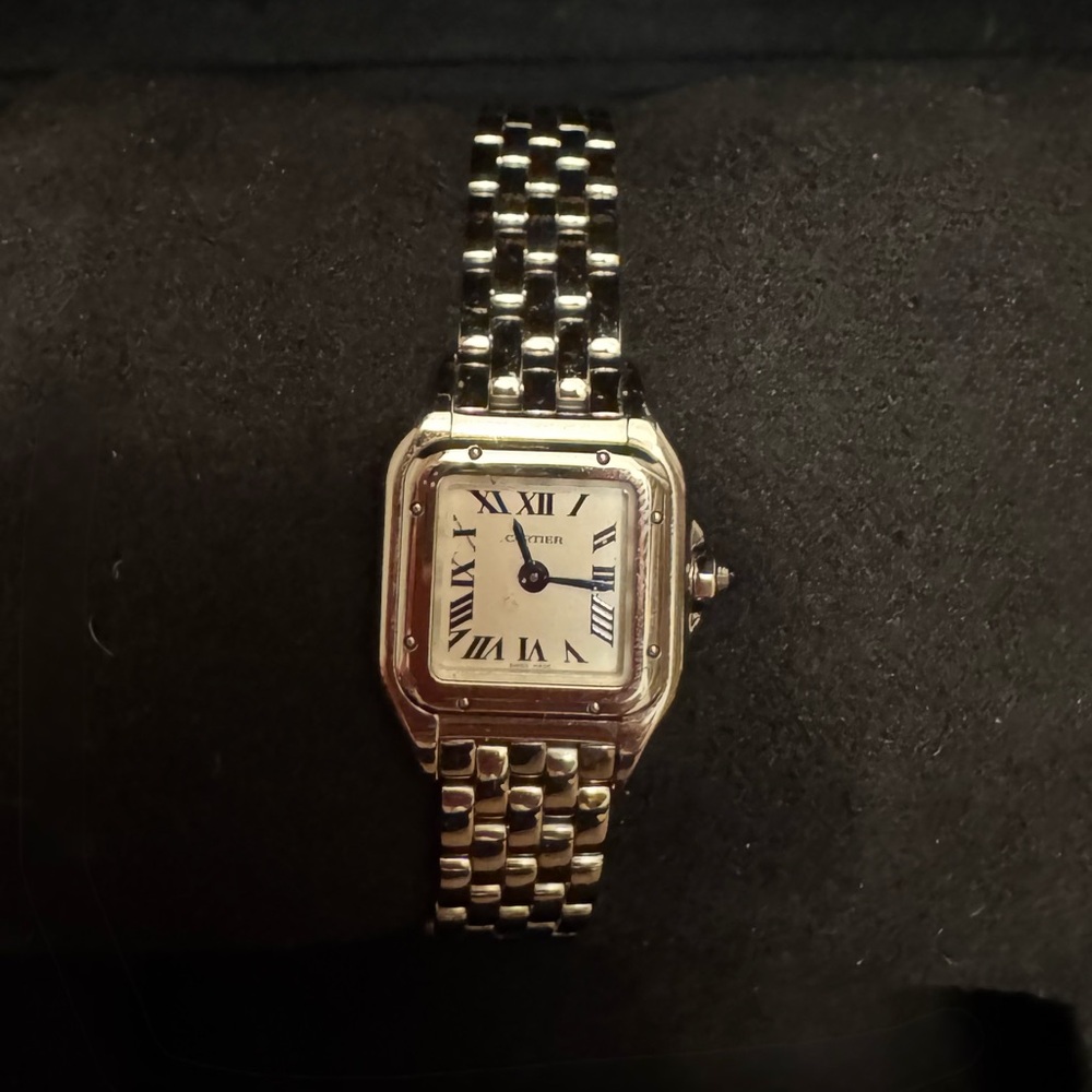Cartier Panthère Silver Watch with Blue Accents